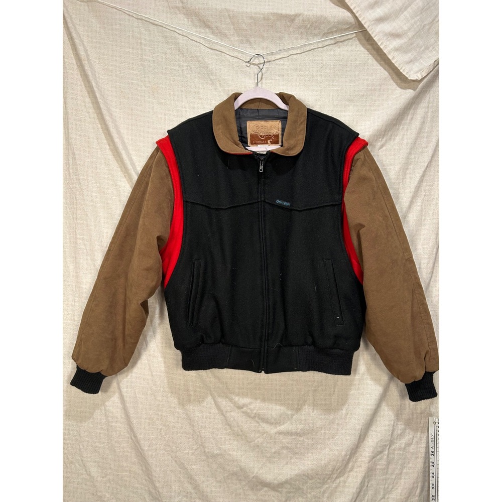 Cripple Creek Western Wool Bomber Jacket Mens Large Black Tan #2179